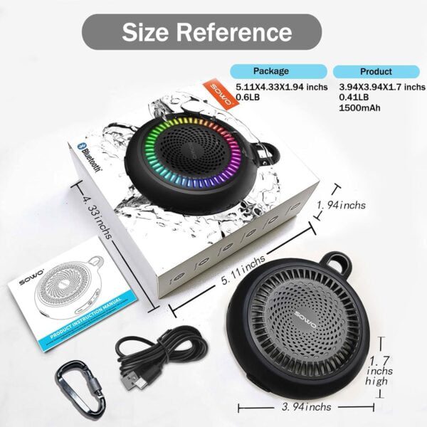 71nJSRFoSJL. AC SL1500 Bluetooth Speaker Waterproof | Small Portable Bluetooth Speaker Wireless with Clip | Powerful Bass and Louder Volume | Colorful Lights and Lightweight | with TWS Pairing | Black