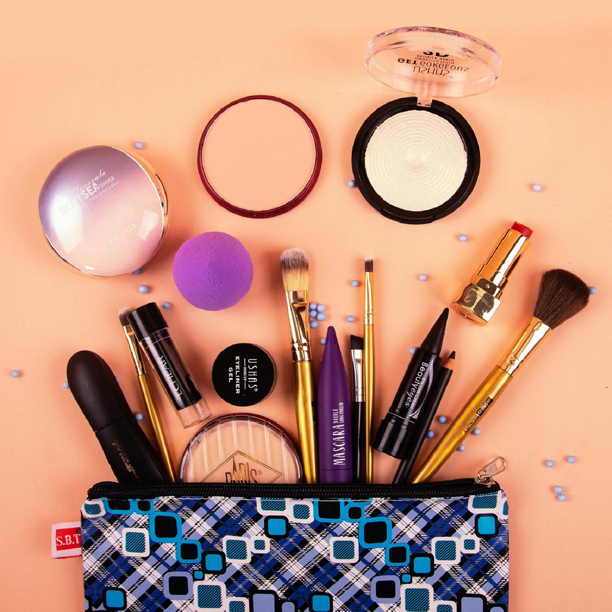 A Makeup Bag With Various Makeup Products