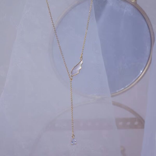 14k Real Gold Plated Exquisite Flash Zircon Long Water Drop Shell Wing Necklaces Clavicle Chain Luxury.jpg 14k Real Gold Necklace Flash Zircon Long Water Drop Shell Wing Necklace Clavicle Chain Luxury