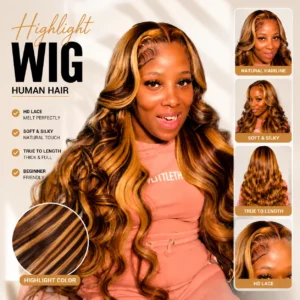 30-Inch Colored Highlight Brazilian Body Wave Lace Wig