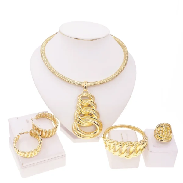 Dubai Jewelry Woman Gold Plate Set Fashion Choker Pendant Big Earrings A218d4861f7094ab98f9a6adb75b9ea4eG