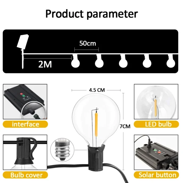 12M 30 LEDS G40 Solar String Lights Outdoor Patio Lights Solar H35066fec4f454cc4af9a3e473329e4f4d