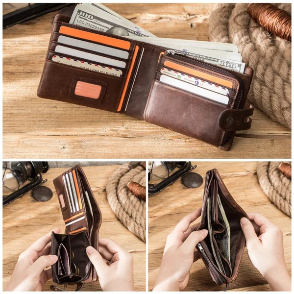 CONTACT'S Casual Men Wallets Crazy Horse Leather Short Coin Purse Hasp H414c34bf07814997b33ed371dbc37eabe