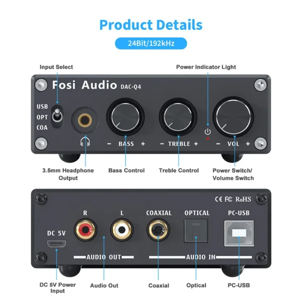 Fosi Audio Q4 Mini Stereo USB Gaming DAC & Headphone Amplifier H58d7f481140c4bddb9d792ddcbc1ebfdE