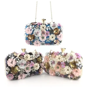 Beaded Floral Evening Clutch Women Fashion Banquet Handbag Elegant Party Prom