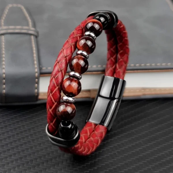 New Red Natural Round Chakra Bead Stone Men's Bracelet Classic Red Hbcd6146693744a68bb73a03606f3cccdG