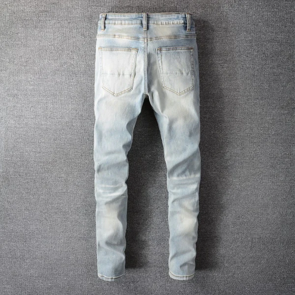 Men Crystal Holes Ripped Patchwork Jeans Streetwear Light Blue Denim Slim Hfbfafe890dc446f8a08c20bb996e2dddi