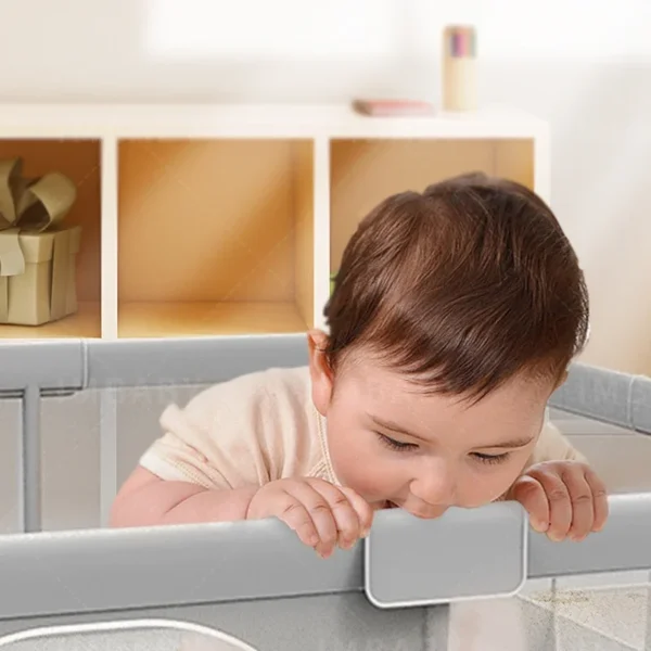 Light Gray Baby Playpen with Pull-Up Bar
