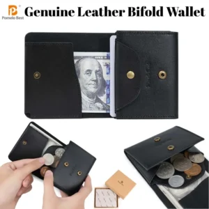 Pomelo Men Genuine Leather Bifold Slim Wallet Vintage Bronze Snap Card
