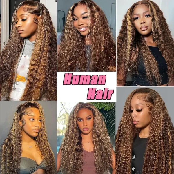 Highlight Curly Human Hair Wig, 13x4 HD Lace Frontal S0a80686518ab4073b3987d2f3e26c726l