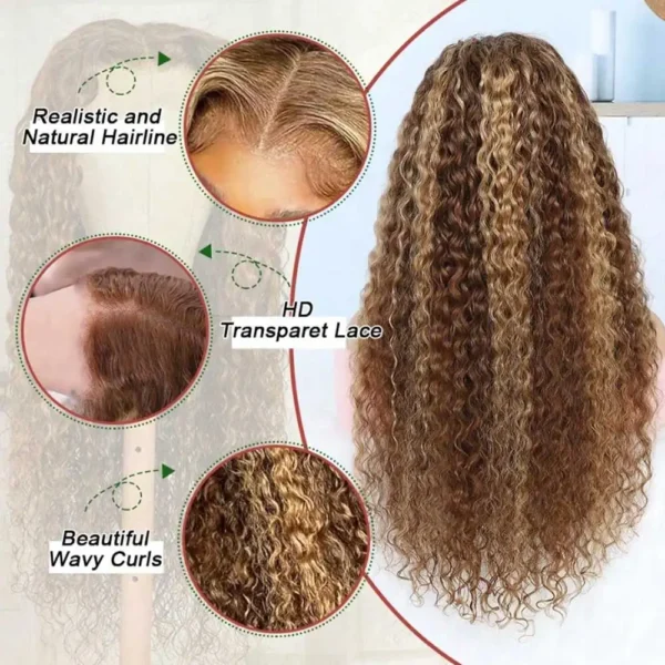 Highlight Curly Human Hair Wig, 13x4 HD Lace Frontal S0b9fdef3466e47dfbc18ce74d532d8035