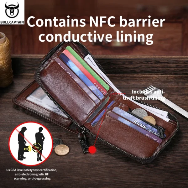 Bullcaptain Genuine Leather Men's Bifold Wallet with Zipper Securely Store Your S0c635b57ada64ea2baa89ae2603bf6aeh 1
