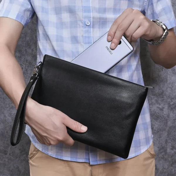 Men's Sheepskin-Style Faux Leather Clutch Envelope Bag