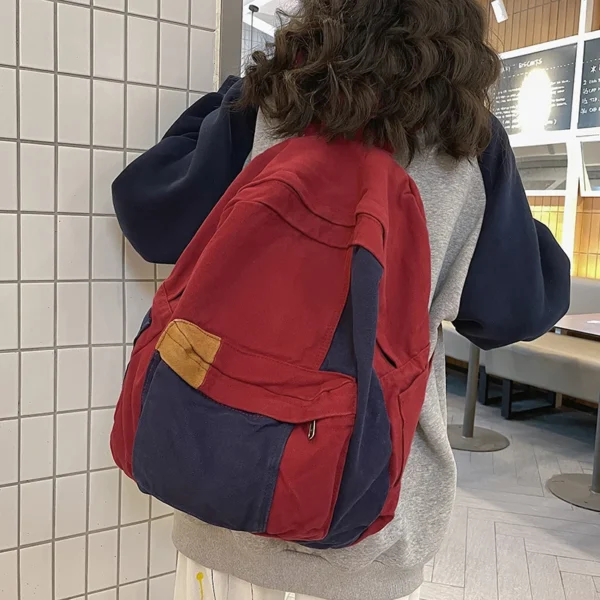 Kawaii Style Panelled Canvas Backpack for College S1205e363dae24cdfaf316a1a9810d304P