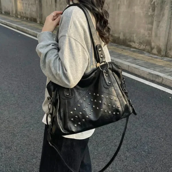 Punk-Style Rivet Large Capacity faux leather Handbag