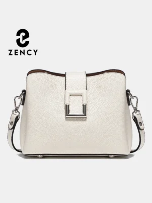 Zency Genuine Leather White Noble Shopper Shoulder Bag Commuter Large Bucket