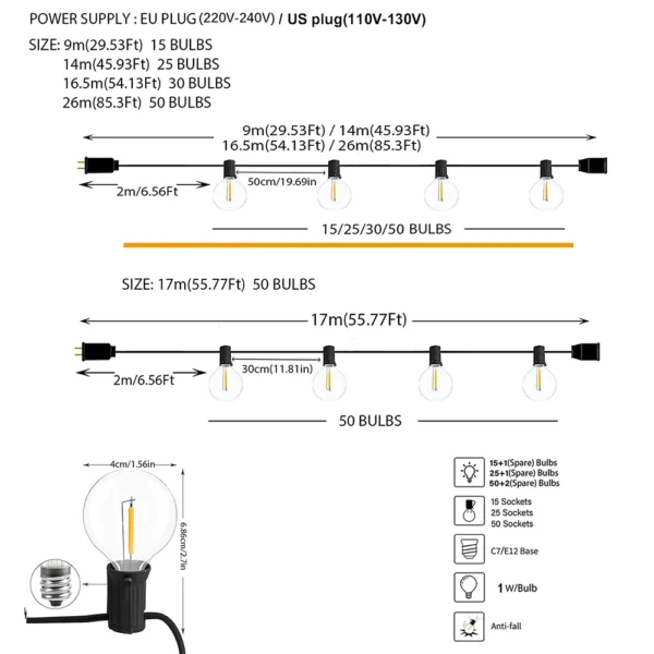 Outdoor String Lights LED G40 Dimmable Party Garland Globe Bulbs String S1500d484504b4b7c84b45f93789a23c0j 1