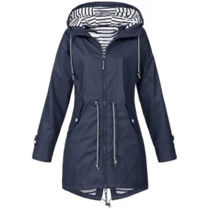 Womens Waterproof Raincoat Casual Basic Outdoors Trench Lightweight Drawstring Jackets Hik