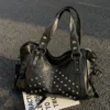 Punk-Style Rivet Large Capacity faux leather Handbag