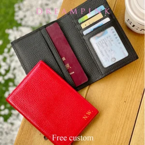 100% Cowhide Passport Holder Factory Genuine Leather Engrave Letters Men Women