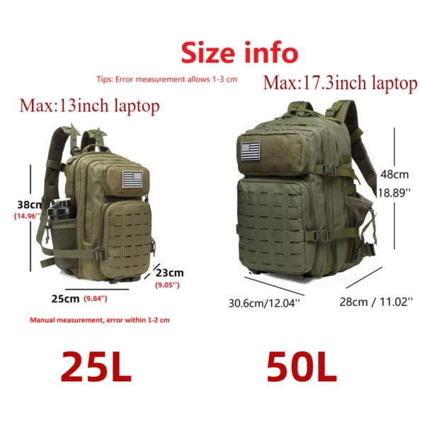 25L/50L Tactical Backpack Bag Hunting MOLLE Backpack GYM For Men EDC S1e8e16a72f77426f8062e2115ef7e73cS