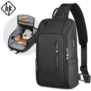 HK Anti-theft Men's Shoulder Bag Waterproof Chest Crossbody Bag with USB