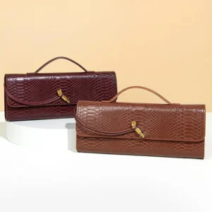 Design Top-Handle Bag for Women Evening Handbag Long Purse PU Snakeskin