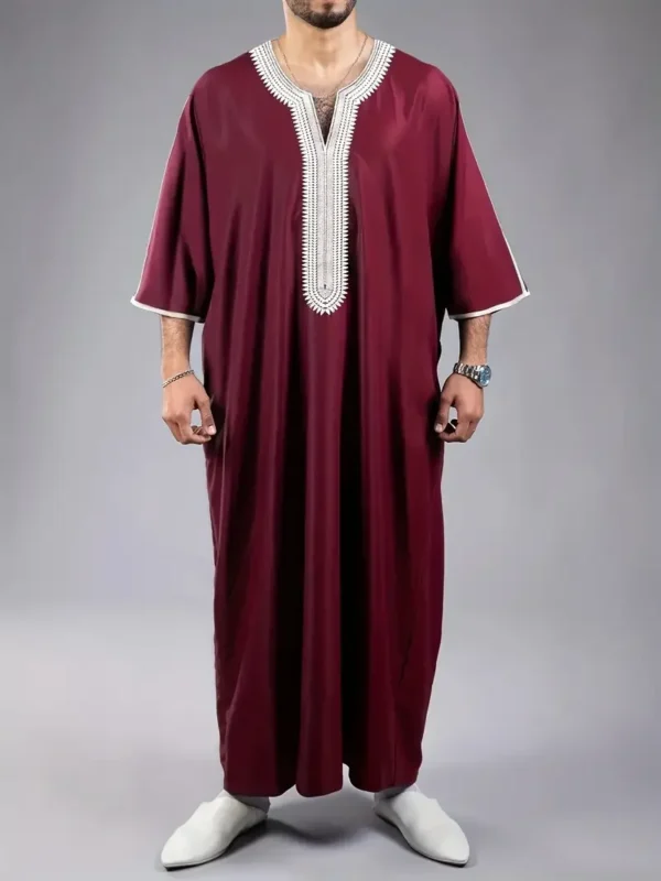 Summer Kaftan Muslim Men's Short Sleeve Embroidered Loose Casual Robe Breathable S273550cc6fbf427687d6de8ec4426c177