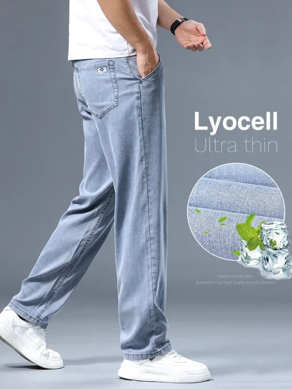 Summer Ultra-thin Men's Jeans Lyocell Soft Breathable Loose Straight Light Blue S27c7dfabd0bd4f4b8ef5204e6fddf0c8U