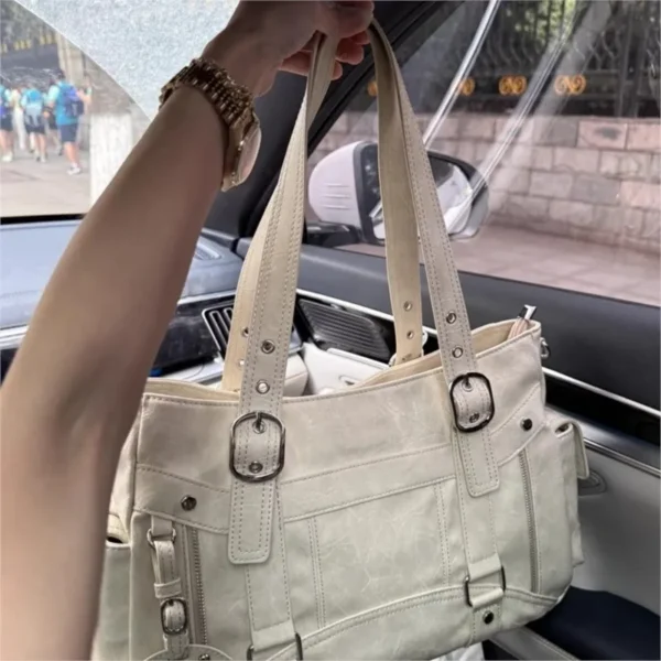 Hot Girl Vintage Studded Tote Bag Women Leather Textured Large Capacity S298772c954f34737bd8335e389ab58b96