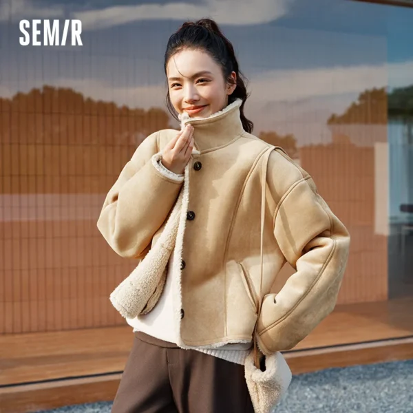 Semir Jacket Women Winter Crossbody Bag Paneled Faux Suede Faux Lamb S2bdae7138c544a36acb9f51b46f662ffO