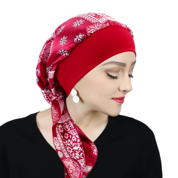 Printed Pre-tie Headscarf Women Elastic Muslim Female Turban Cancer Chemo Hat S2c6120c74ec946fbac962289b572abf6v