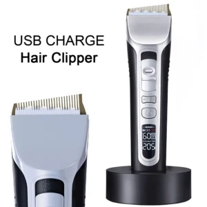 Hair Clipper USB Rechargeable Hair Trimmer Titanium Ceramic Blade LCD Professional