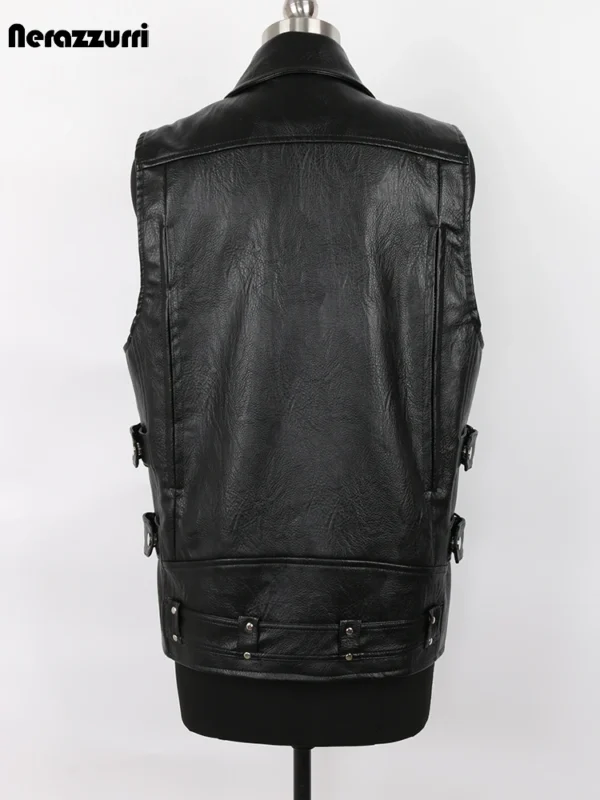 Mauroicardi Autumn Black Motorcycle Pu Leather Vest Men Zipper Pockets Plus S3221e6faecfb40ea9300fd85467d4ac5M
