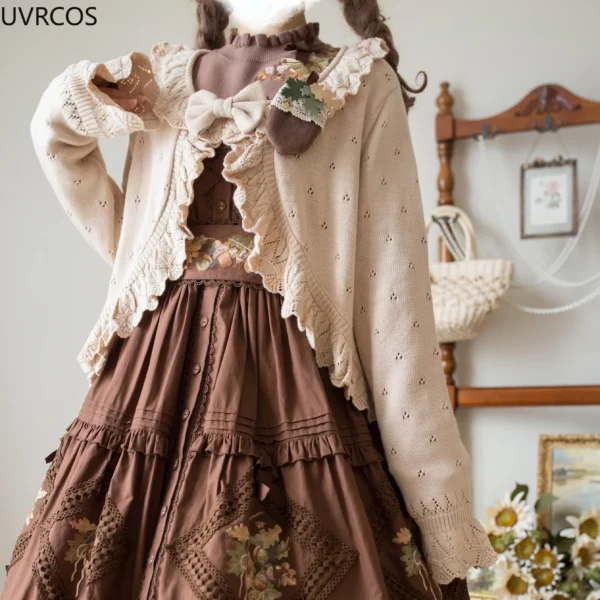Japanese Kawaii Lolita Style Knited Cardigan Women Autumn Winter Sweet Ruffle S3224630ea9d34de1a6b53dc6813eed998