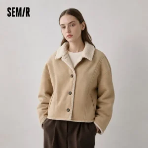 Semir Jacket Women Winter Crossbody Bag Paneled Faux Suede Faux Lamb