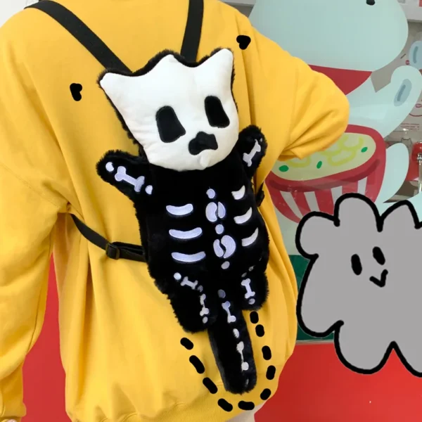 Gothic Skull Plush Backpack with Water Bottle Holder S347dab4287b94f588e4608129f6ebca50
