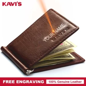 KAVIS Minimalist Slim Wallet for Men with Money Clip Genuine Leather