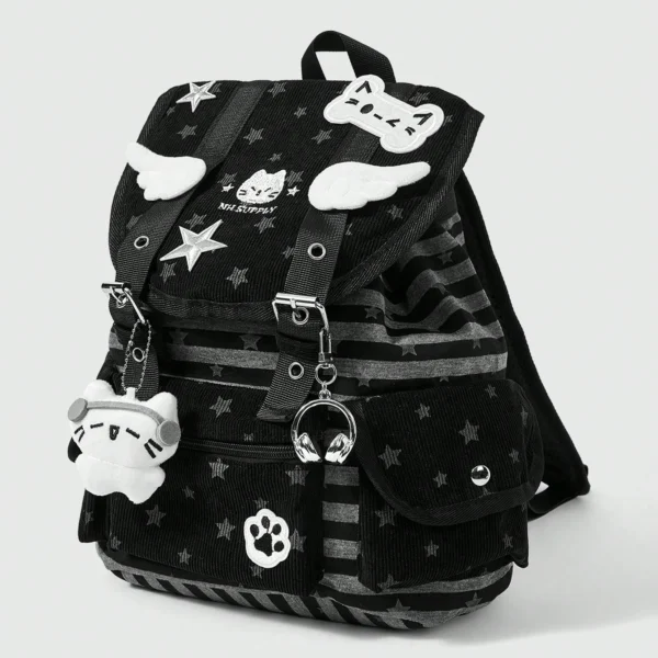 Punk Academy Black Backpack with Cat and Star Decor S3c213d64a5d8468e81c029ae68417497x