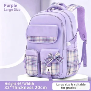 New Spine Protection Primary School Students Girls Checkered Backpack with Large