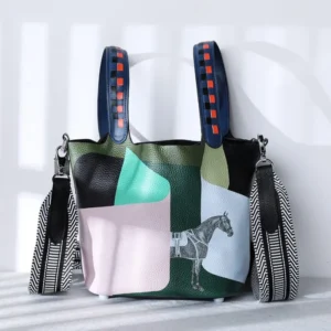 Bucket Bag Women High Quality Soft Cowhide Fashion Painted Handbag Trend