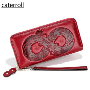 Vintage Genuine Leather Woman Wallet New Floral Real Cow Leather Purse