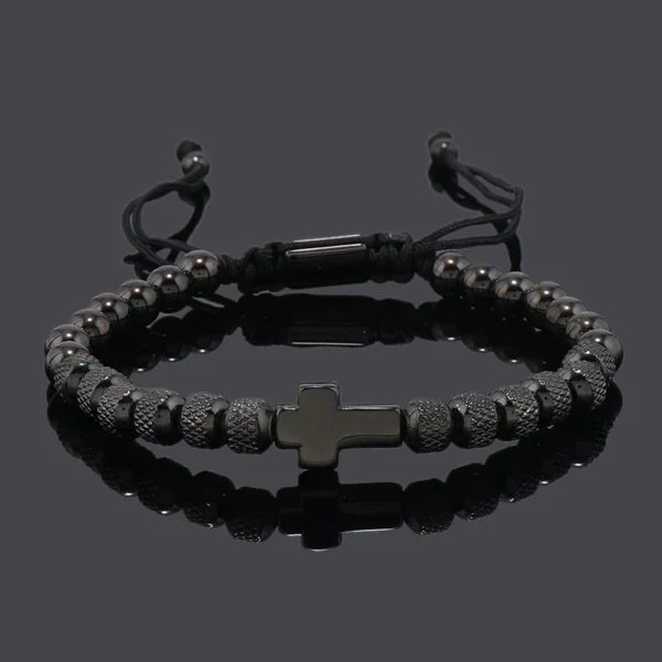 Titanium Steel Beaded Bracelet with Cross Charm S448db6af03df4f81bac5f7bd241846aeB