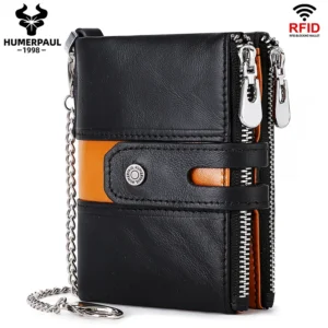 HUMERPAUL Genuine Leather Men's Wallet Fashion Quality Travel Purse Rfid Protect