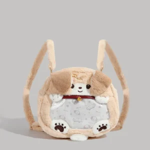 Cute Plush Dog Embroidered Velvet Backpack