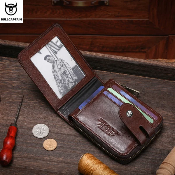 Bullcaptain Genuine Leather Men's Bifold Wallet with Zipper Securely Store Your S4947bb8553cf41c2b704fe8606918ea95 1