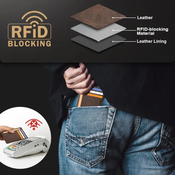 Genuine Leather RFID Blocking Retro Thin Card Holder Wallet, Crazy Horse S4a52372a1be44064891370ec59e97e9af
