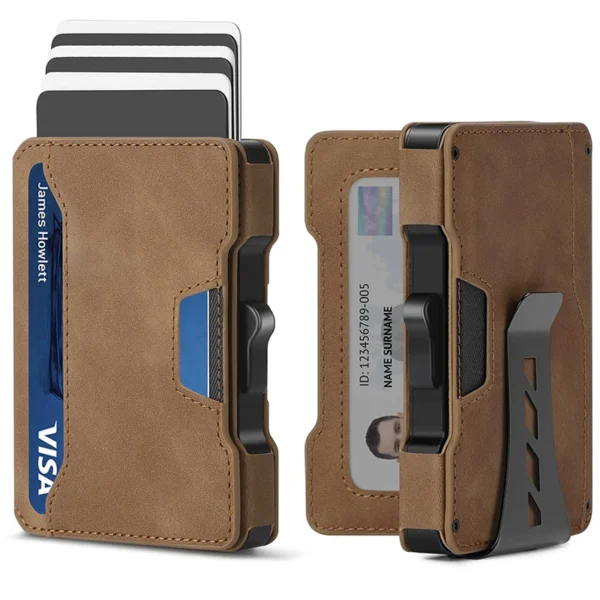 Aluminum Pop-Up Card Case with faux leather Card Slots