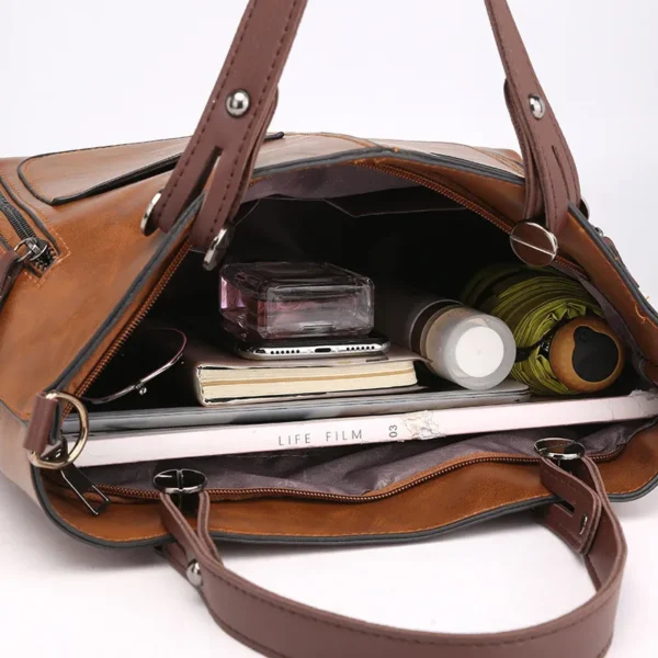 Europe America Retro Leather Handbag Shoulder Bag, Two Pocket Zipper Tote S4b86bfa6384f470db3a79e23e277ff6da
