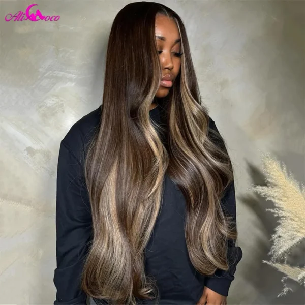 Brown Highlight Blonde Body Wave Wig, 13x6 Lace S4c320177140641b49baa3e1af92141370